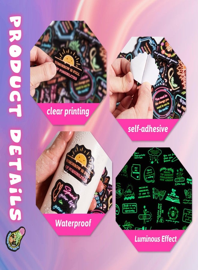 Robmoda 50 Pcs Inspirational Quotes Stickers for Kids Glow in The Dark, Neon Sticker for Water Bottle, Vinyl Waterproof Laptop Decals for Teens Girls Boys, Students Adults Sticker Pack - Image 2