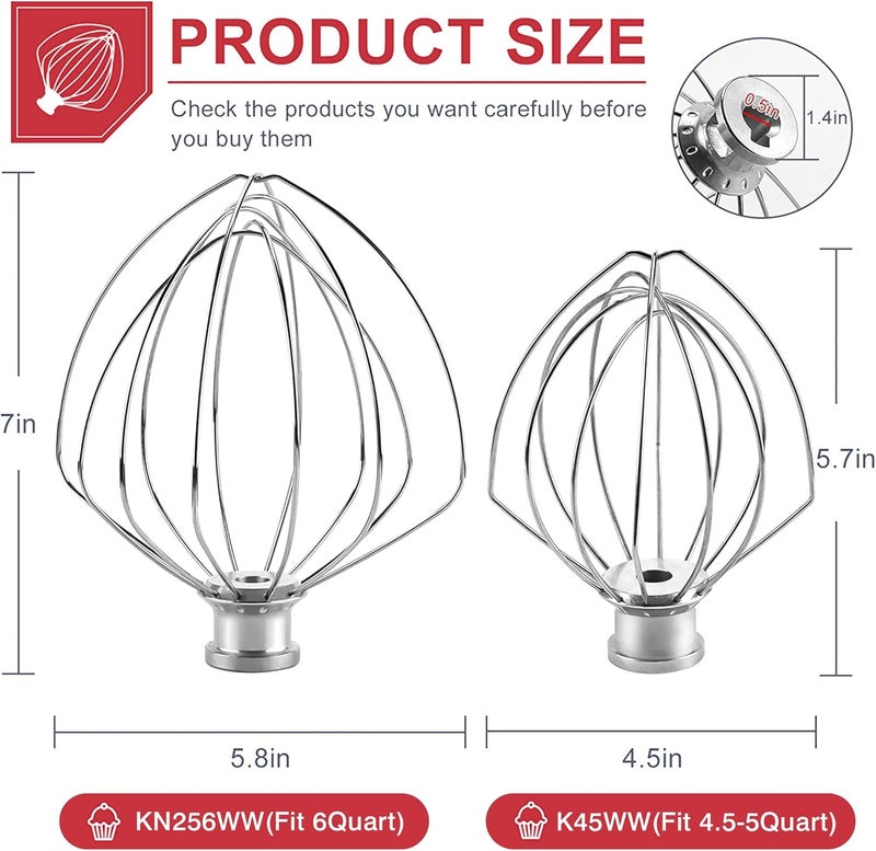 جلينك ملحق سلك الخفق GLINK لخلاطات KitchenAid ذات الرفع من 5-6 كوارت، بديل سلك الخفق K5AWW، خفاقة البيض والقشدة الثقيلة والمايونيز، فضي - Image 3
