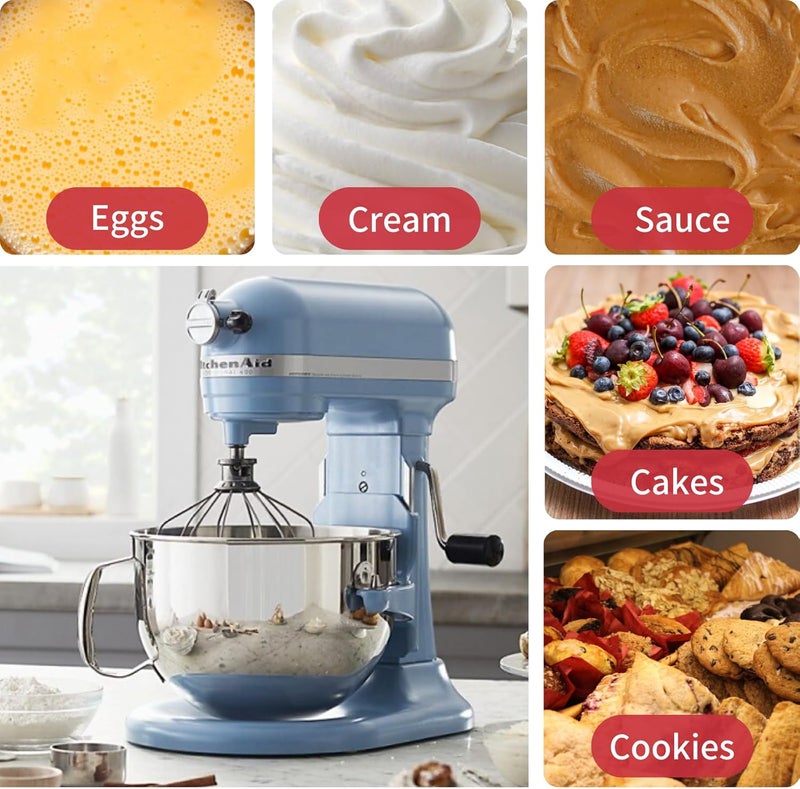 جلينك ملحق سلك الخفق GLINK لخلاطات KitchenAid ذات الرفع من 5-6 كوارت، بديل سلك الخفق K5AWW، خفاقة البيض والقشدة الثقيلة والمايونيز، فضي - Image 2