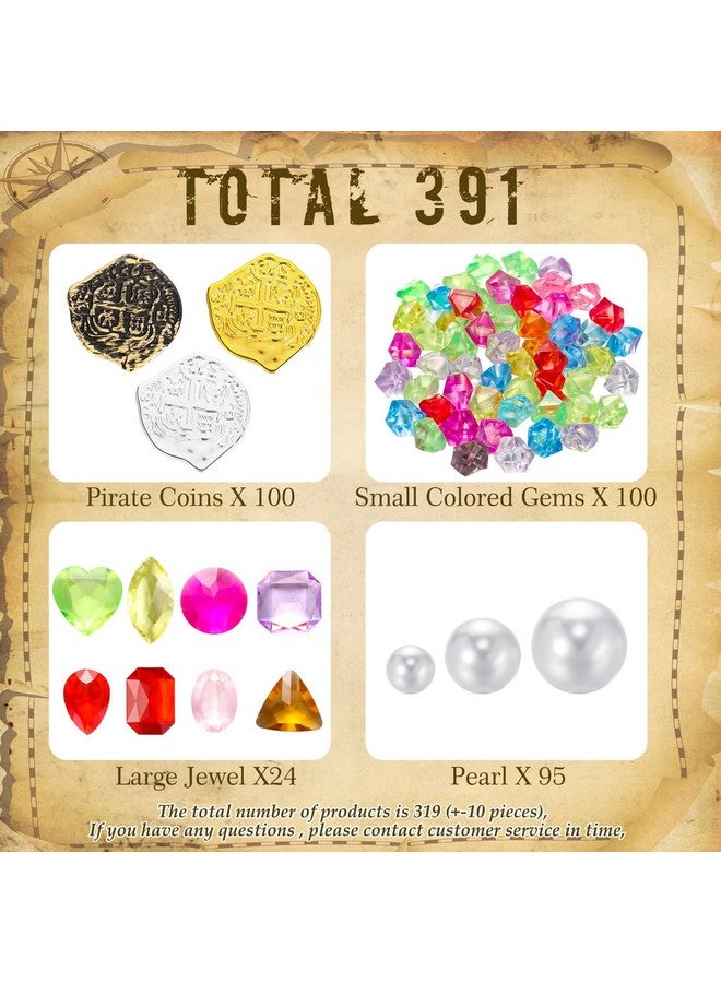 هانايف مجموعة ألعاب كنز القراصنة من هانايف، 319 قطعة، عملات ذهبية مزيفة، أحجار كريمة ومجوهرات بلاستيكية، ديكورات حفلات القراصنة، كنز لمغامرات القراصنة، عملات حفلات حمام السباحة الصيفية (غير منتظمة) - Image 2