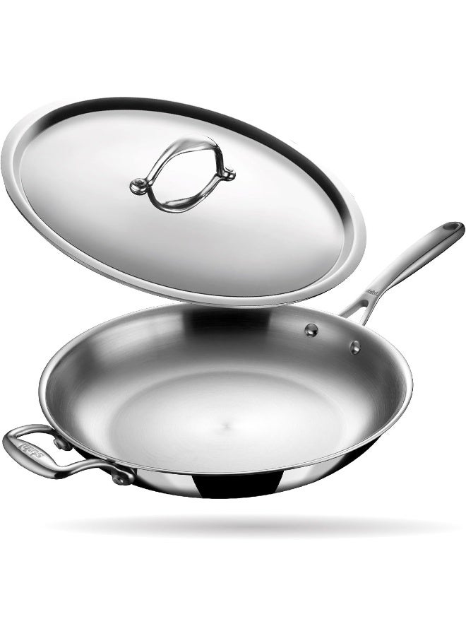 Stahl مقلاة ستال أرتيزان ثلاثية الفولاذ المقاوم للصدأ مع غطاء، 2.3 لتر، 28 سم - متوافقة مع مواقد الحث والغاز، لقلي البيض وعمل الأومليت - Image 1