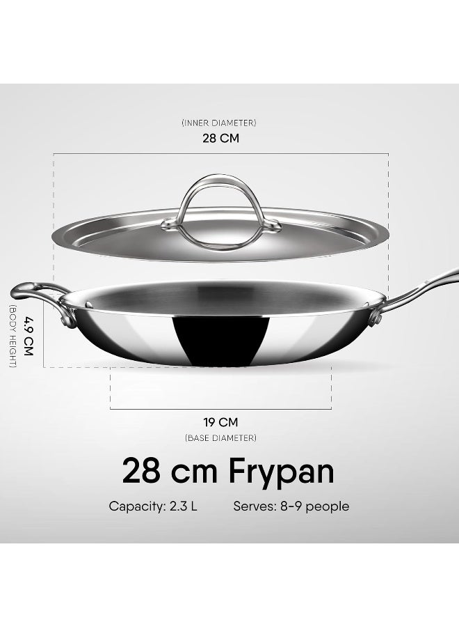 Stahl مقلاة ستال أرتيزان ثلاثية الفولاذ المقاوم للصدأ مع غطاء، 2.3 لتر، 28 سم - متوافقة مع مواقد الحث والغاز، لقلي البيض وعمل الأومليت - Image 2