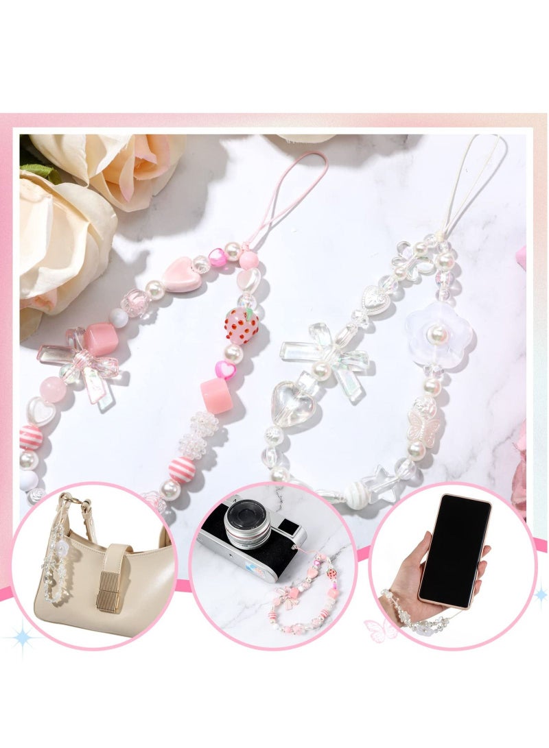 Y&D Phone Lanyard Beaded Wrist Strap Kawaii Rainbow Chain for Women Girls Beads Pearl Bracelet Keychain Accessory Cute Anti-Lost String Decoration - Image 3