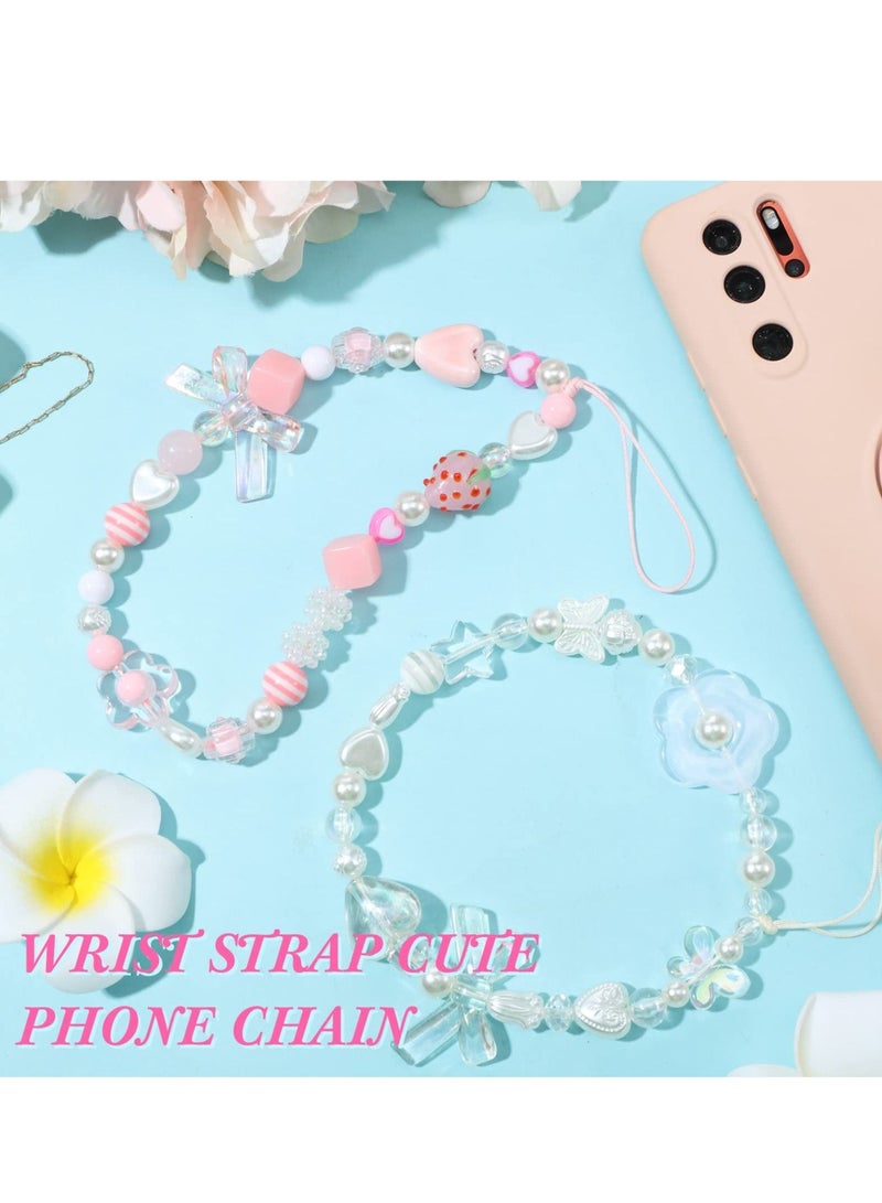 Y&D Phone Lanyard Beaded Wrist Strap Kawaii Rainbow Chain for Women Girls Beads Pearl Bracelet Keychain Accessory Cute Anti-Lost String Decoration - Image 4