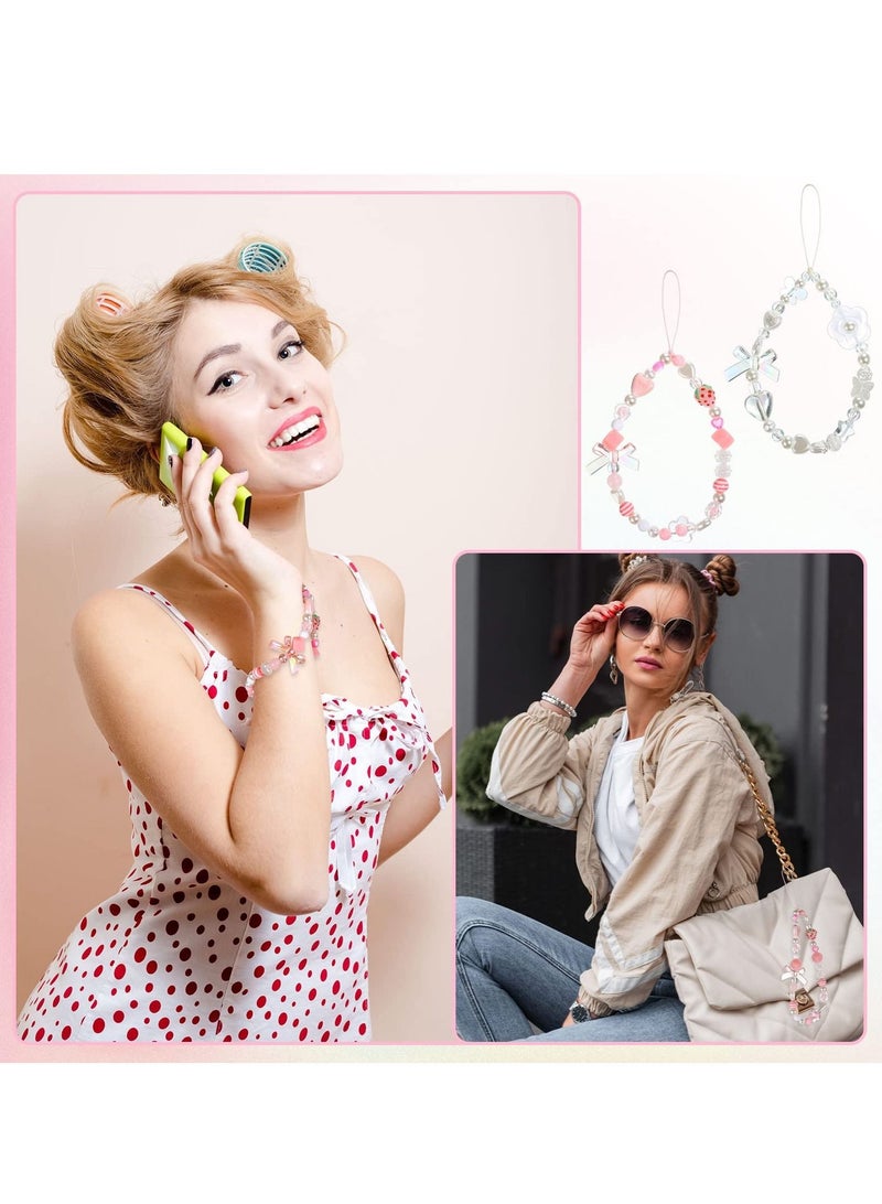 Y&D Phone Lanyard Beaded Wrist Strap Kawaii Rainbow Chain for Women Girls Beads Pearl Bracelet Keychain Accessory Cute Anti-Lost String Decoration - Image 2