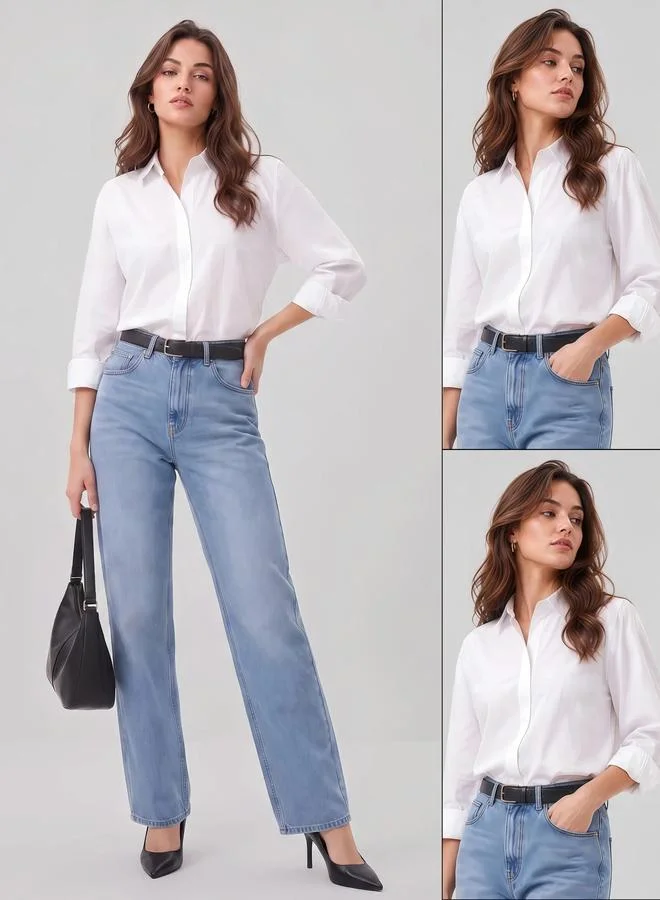 Styli Pack of 2 - Off White 100% Cotton Regular Fit Shirt