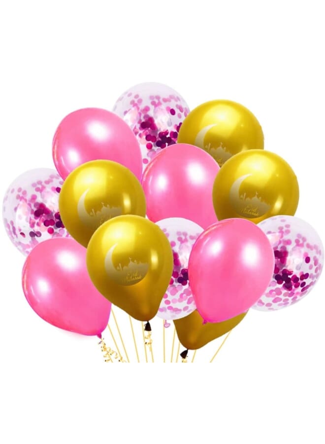 Party Time 20 Pieces Golden And Pink Balloon Decorations For Eid Al Fitr – Eid Mubarak Balloon Decoration Combo - Image 1
