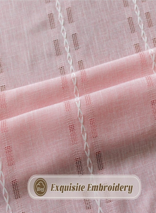 BCLBUSTE Pink Boho Curtains 63 inch Long 2 Panels for Gilrs Bedroom Living Room Nursery, Vintage Embroidered Semi Sheer Linen Farmhouse Light Filtering Drapes Rod Pocket Privacy Neutral Bohemian decor,W52xL63 - Image 4