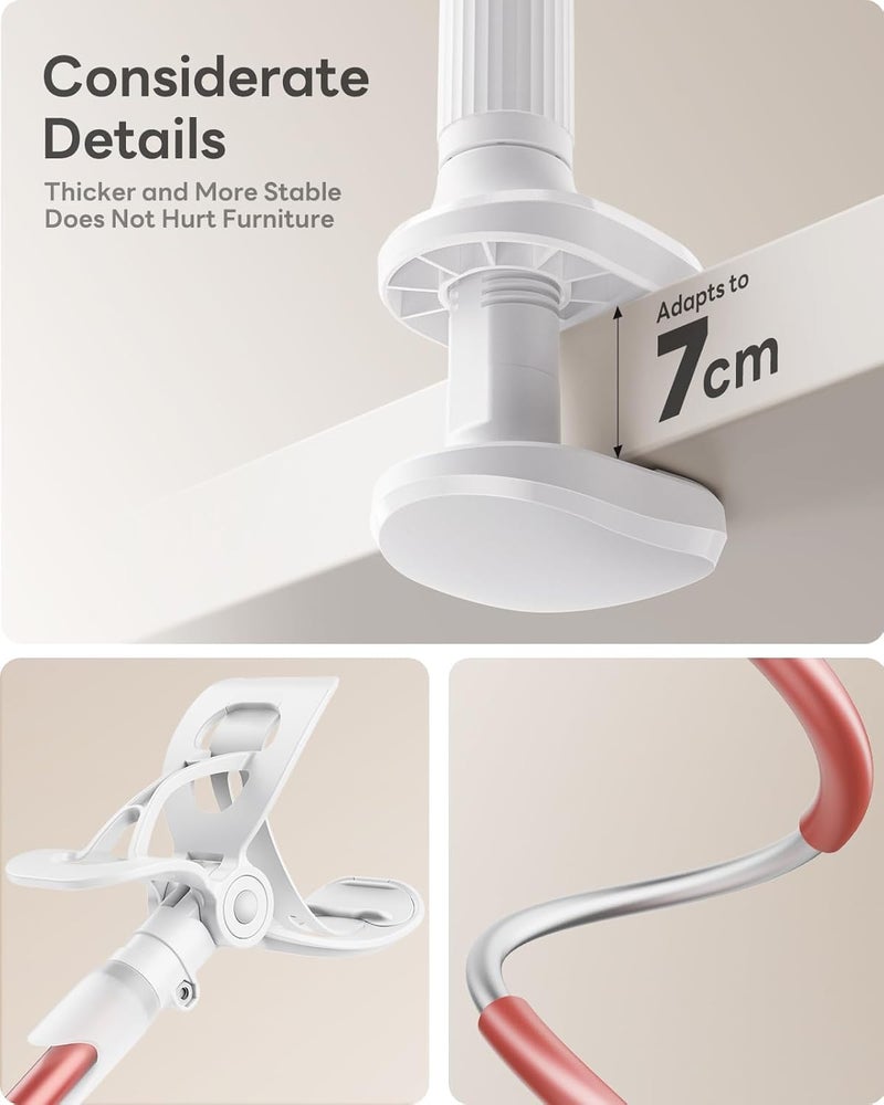 SAIJI Gooseneck Cell Phone Holder, Universal Clamp Lazy Mount Clip Hands Free Flexible Long Arm Bracket Grip for 4.0-6.3 Phones Mobile Tabletop Stand for Desk, Bed, Office, Kitchen (Rose Gold) - Image 3