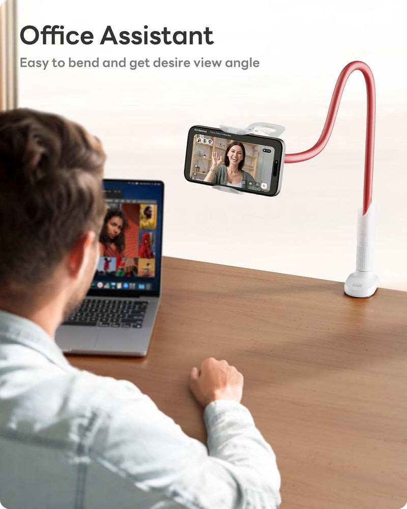SAIJI Gooseneck Cell Phone Holder, Universal Clamp Lazy Mount Clip Hands Free Flexible Long Arm Bracket Grip for 4.0-6.3 Phones Mobile Tabletop Stand for Desk, Bed, Office, Kitchen (Rose Gold) - Image 4