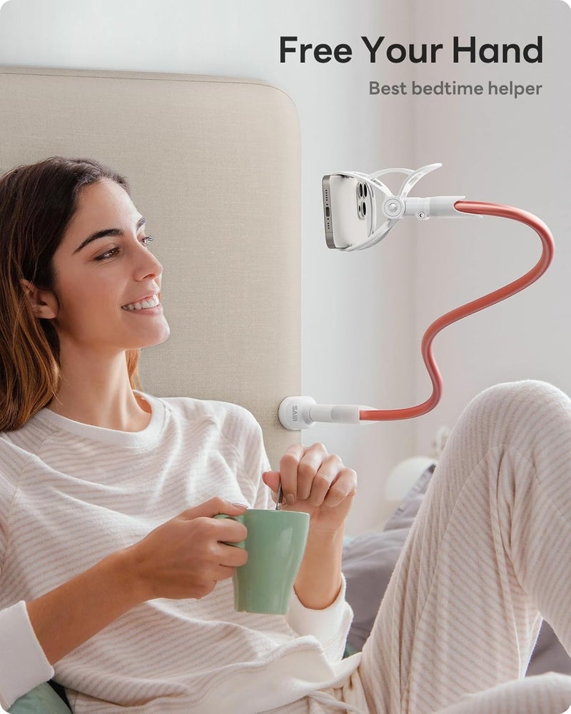 SAIJI Gooseneck Cell Phone Holder, Universal Clamp Lazy Mount Clip Hands Free Flexible Long Arm Bracket Grip for 4.0-6.3 Phones Mobile Tabletop Stand for Desk, Bed, Office, Kitchen (Rose Gold) - Image 5