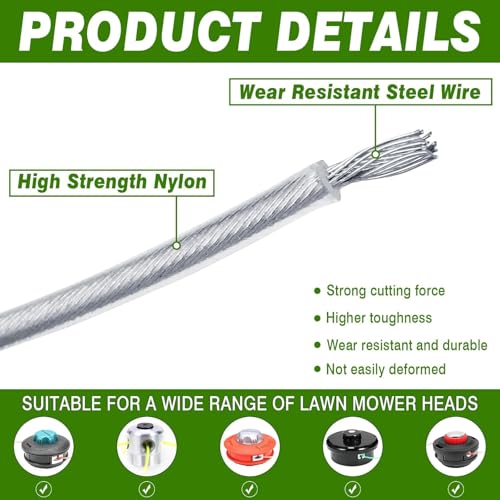 SHoRI Heavy Duty 3.0mm Steel Wire Trimmer Line Rope Cord for Brush Cutter/Strimmer – Square & Round Shape, Grey – Nylon Coated, Durable, Low Noise, Fits 2-Stroke/4-Stroke Machines (Shape: Round) - Image 2