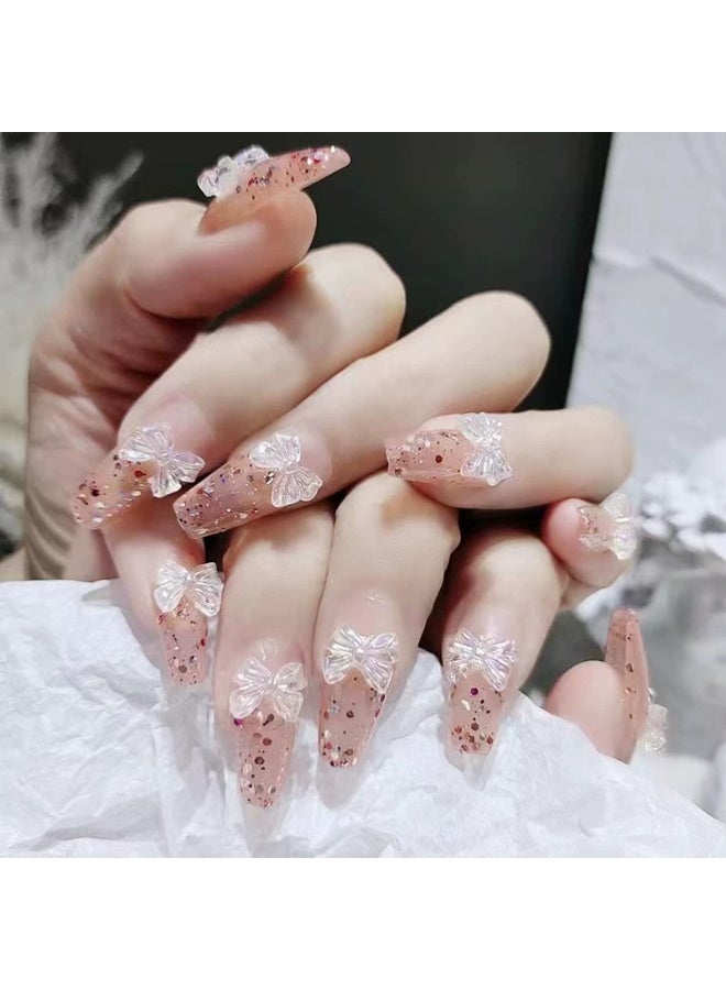 Goolsky أظافر فرنسية مزينة بأقواس لامعة مع لؤلؤ مكسور وقاعدة شفافة - Image 4