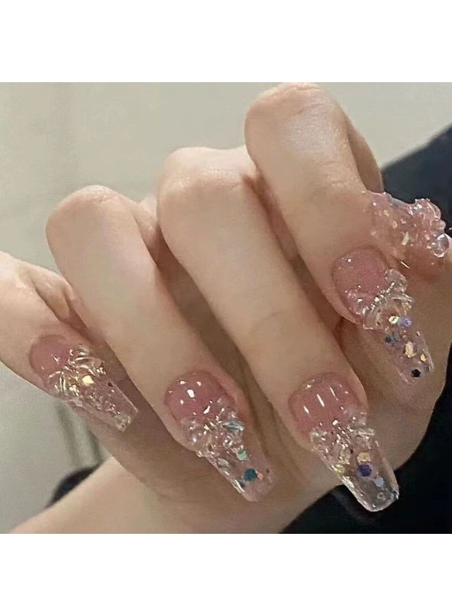 Goolsky أظافر فرنسية مزينة بأقواس لامعة مع لؤلؤ مكسور وقاعدة شفافة - Image 2