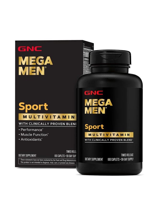 GNC Mega Men Sport Multivitamin Caplets, Athletic Performance Nutrition, Muscle Function, Clinically Proven to Feel Better, Antioxidants, B Vitamins, Energy Production, Timed Release, 180 ct - Image 1