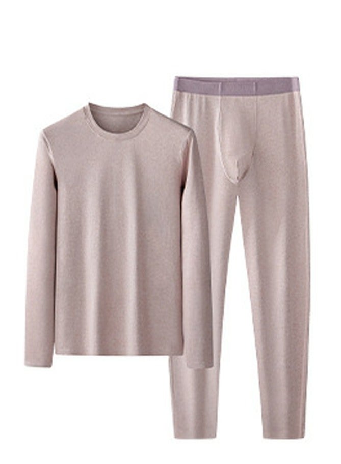 إسكدنيا Mens Long Johns Cotton And Thermal Underwear Set 2 Piece Cold Weather Base Layer Set for Men Pale Brown 