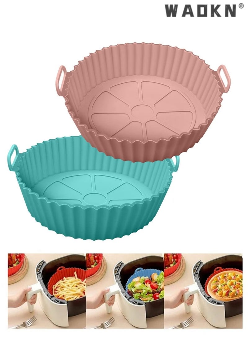 دبليو أيه أو كي أن 2 قطع الهواء المقلاة سيليكون وعاء بطانات الغذاء آمنة غير عصا الهواء المقلاة سلة الملحقات قابلة لإعادة الاستخدام استبدال قابل للاشتعال شهادة جامعية بطانة ورقة دائرية ثلاثية الأبعاد صينية الخبز الوسادة - Image 1