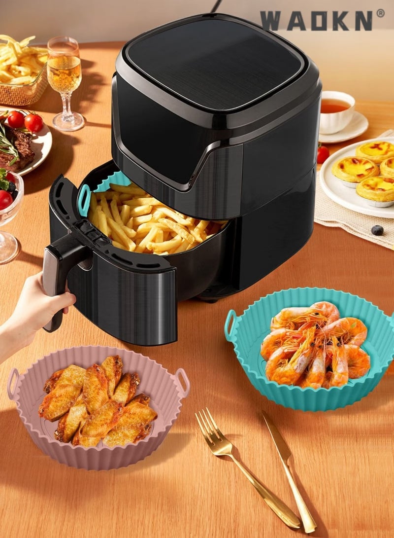 دبليو أيه أو كي أن 2 قطع الهواء المقلاة سيليكون وعاء بطانات الغذاء آمنة غير عصا الهواء المقلاة سلة الملحقات قابلة لإعادة الاستخدام استبدال قابل للاشتعال شهادة جامعية بطانة ورقة دائرية ثلاثية الأبعاد صينية الخبز الوسادة - Image 5