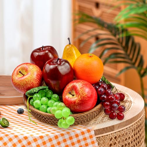 Ikosora 8 Pcs Fake Fruit Pack, Artificial Fruit Set for Decoration Home, Simulation Fruit Props for Party Decoration Kitchen Dining Table Display, Lifelike Faux Fruits Apple Grape Orange Pear - Image 4