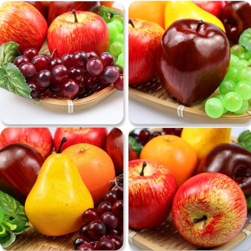 Ikosora 8 Pcs Fake Fruit Pack, Artificial Fruit Set for Decoration Home, Simulation Fruit Props for Party Decoration Kitchen Dining Table Display, Lifelike Faux Fruits Apple Grape Orange Pear - Image 3