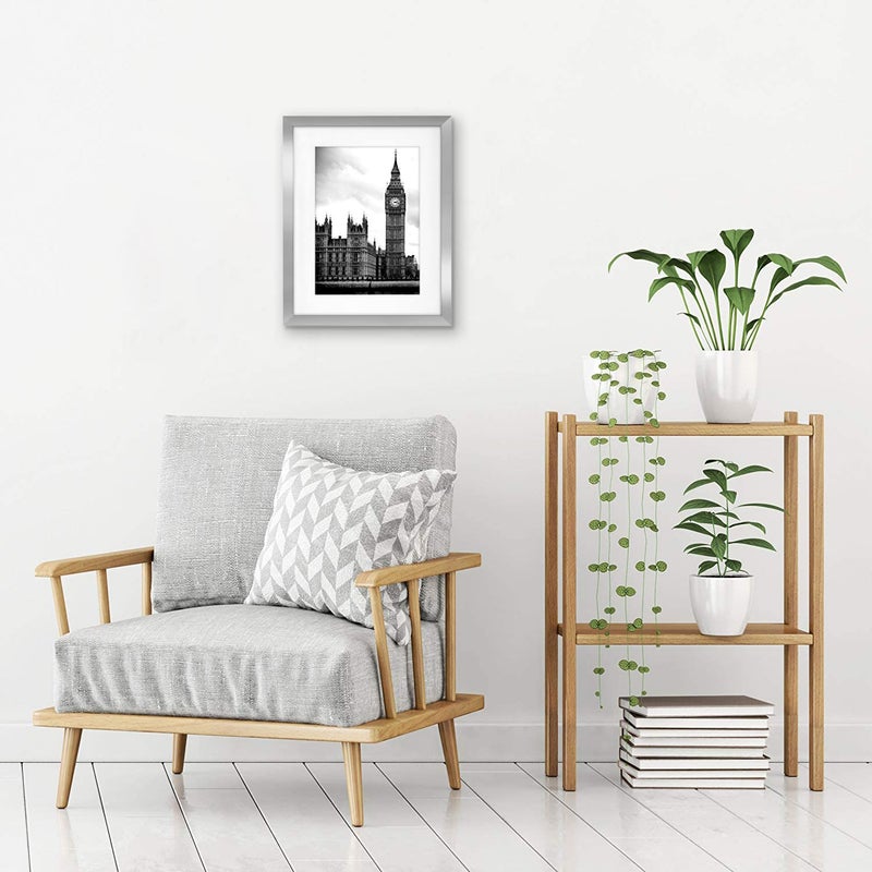 Americanflat 11x14 Picture Frame with Shatter-Resistant Glass - Use as 8x10 Frame with Mat or Display 11x14 Photo Without Mat - Signature Collection - Picture Frames for Wall Display - Silver - Image 4