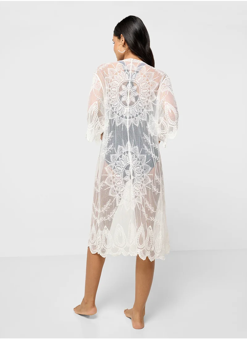 ايلا Embroidered Sheer Beach Cover Up