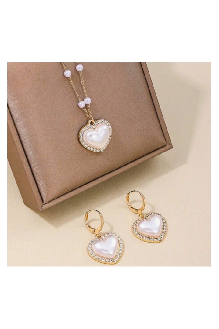 Goolsky Korean Style Heart & Pearl Necklace and Earring Set – Elegant Vintage-Inspired Jewelry for Women, Formal/Daily Wear - Image 2