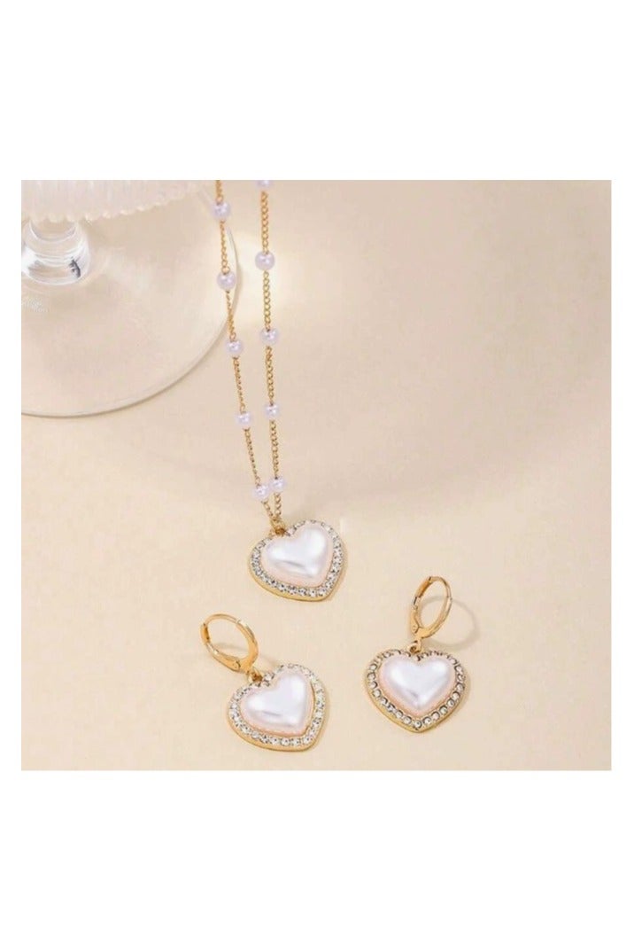 Goolsky Korean Style Heart & Pearl Necklace and Earring Set – Elegant Vintage-Inspired Jewelry for Women, Formal/Daily Wear - Image 3