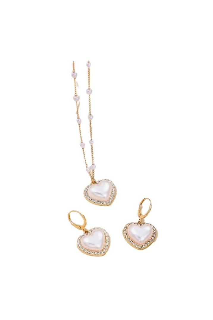 Goolsky Korean Style Heart & Pearl Necklace and Earring Set – Elegant Vintage-Inspired Jewelry for Women, Formal/Daily Wear - Image 4