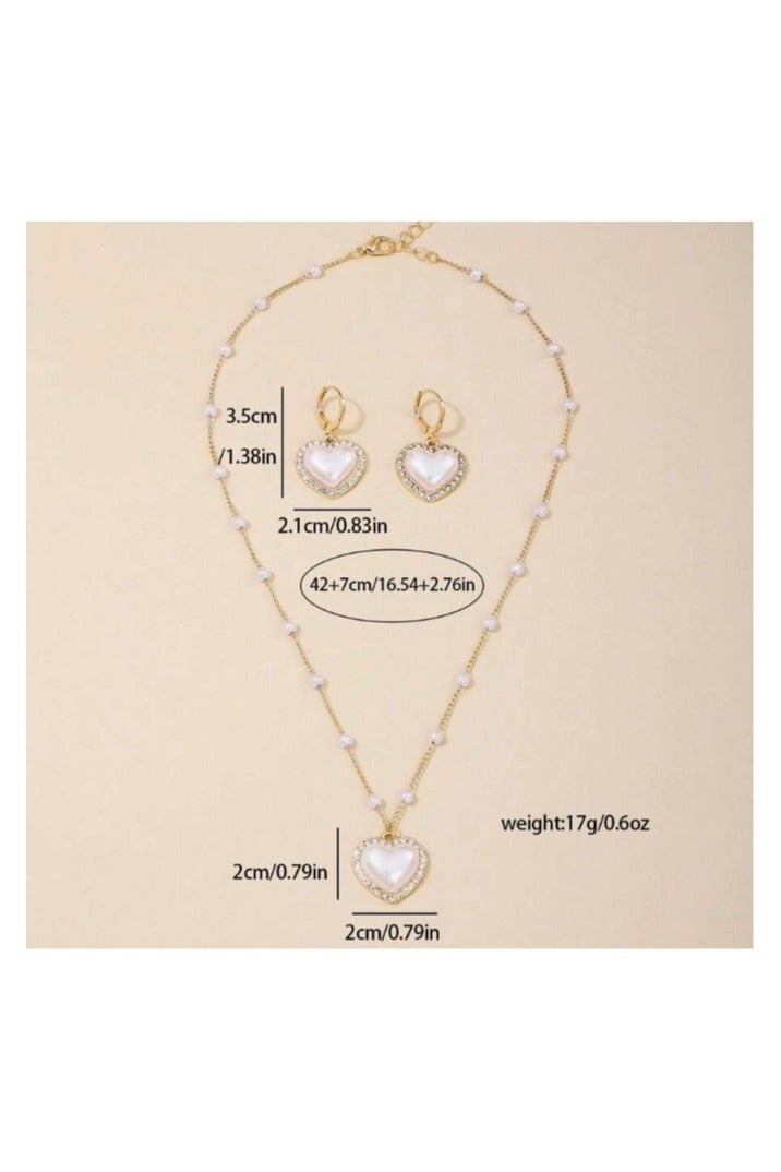 Goolsky Korean Style Heart & Pearl Necklace and Earring Set – Elegant Vintage-Inspired Jewelry for Women, Formal/Daily Wear - Image 5