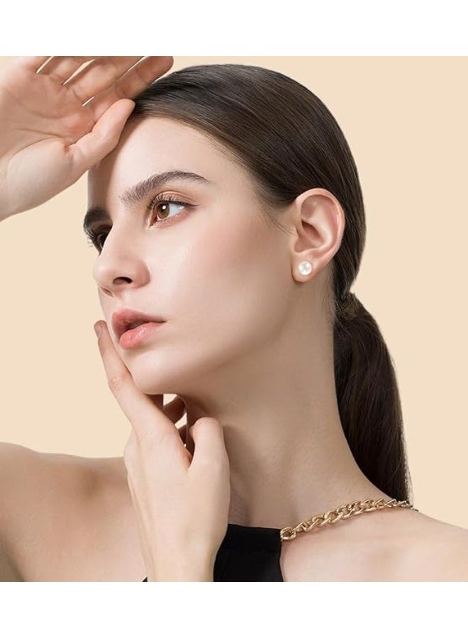 Hain 10MM Freshwater Pearl Stud Earrings for Women, Hypoallergenic 18K Gold Vermeil Earrings Studs with Genuine Round White Pearls  - Image 2