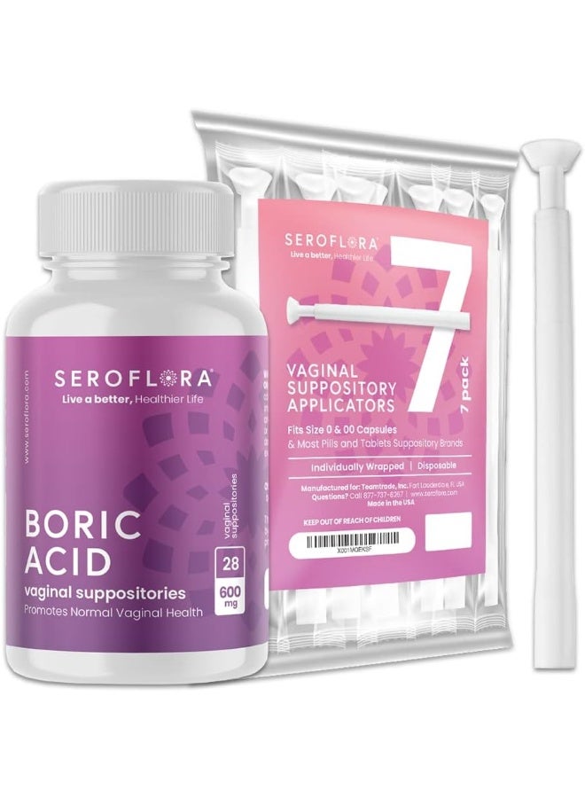Serovera Seroflora Boric Acid Suppositories 600mg with Vaginal Applicator - Image 1