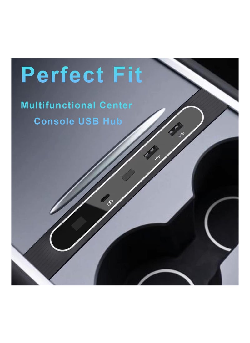 SYOSI Car USB Hub Fit for Tesla USB Hub with Digital Display Colorful Led Light Car USB Charger Multi Port for Model 3 Y Model 3 Y Accessories Center  - Image 2