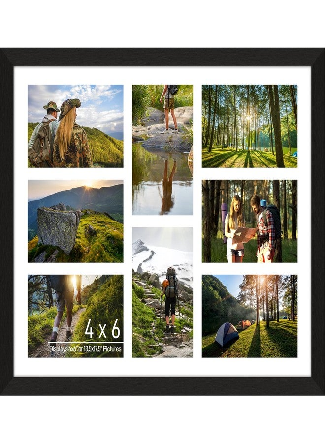 Lacopgr 4x6 Photo Collage Frame 8 Openings Wooden, 13.5x17.5 Multi Picture Frame Collage Wall Decor, Black Frame with White Mat, Solid Pine Wood - Image 1