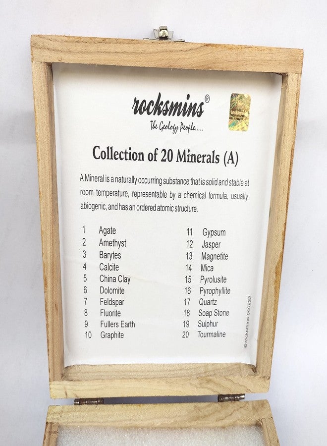 روكسمينز مجموعة روكسمين من 20 عينة معدنية في صندوق خشبي، مثالية للتعليم المدرسي. مجموعة عينات جيولوجية، علوم الأرض، أحجار، نشاط ذاكرة معدنية، جيولوجيا، ألعاب تعليمية رائعة للأطفال في مجالات العلوم والتكنولوجيا والهندسة والرياضيات. - Image 4
