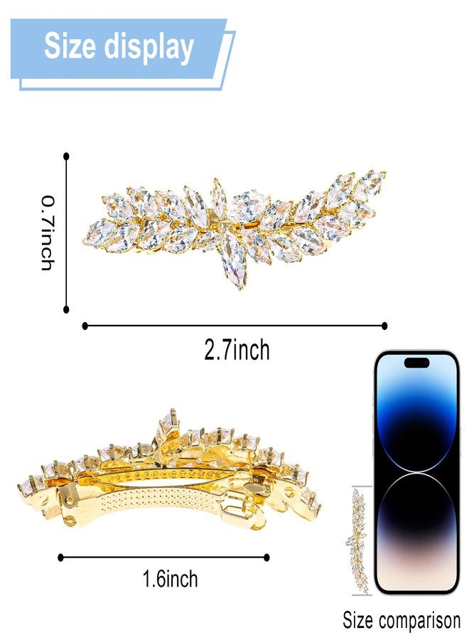 WHAVEL Rhinestone Hair Clips Gold Barrettes for Women Fancy Hair Clips for Women Gold Hair Clips Rhinestone Barrettes Bridal Wedding Hair Accessories (Gold) - Image 2