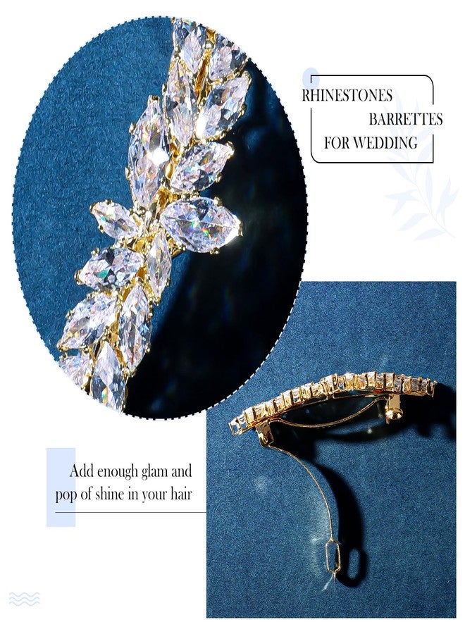 WHAVEL Rhinestone Hair Clips Gold Barrettes for Women Fancy Hair Clips for Women Gold Hair Clips Rhinestone Barrettes Bridal Wedding Hair Accessories (Gold) - Image 3