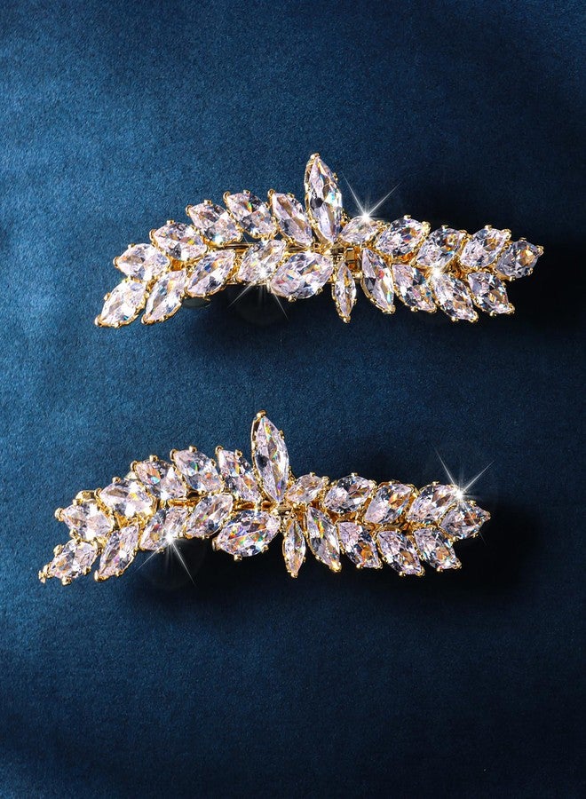 WHAVEL Rhinestone Hair Clips Gold Barrettes for Women Fancy Hair Clips for Women Gold Hair Clips Rhinestone Barrettes Bridal Wedding Hair Accessories (Gold) - Image 1