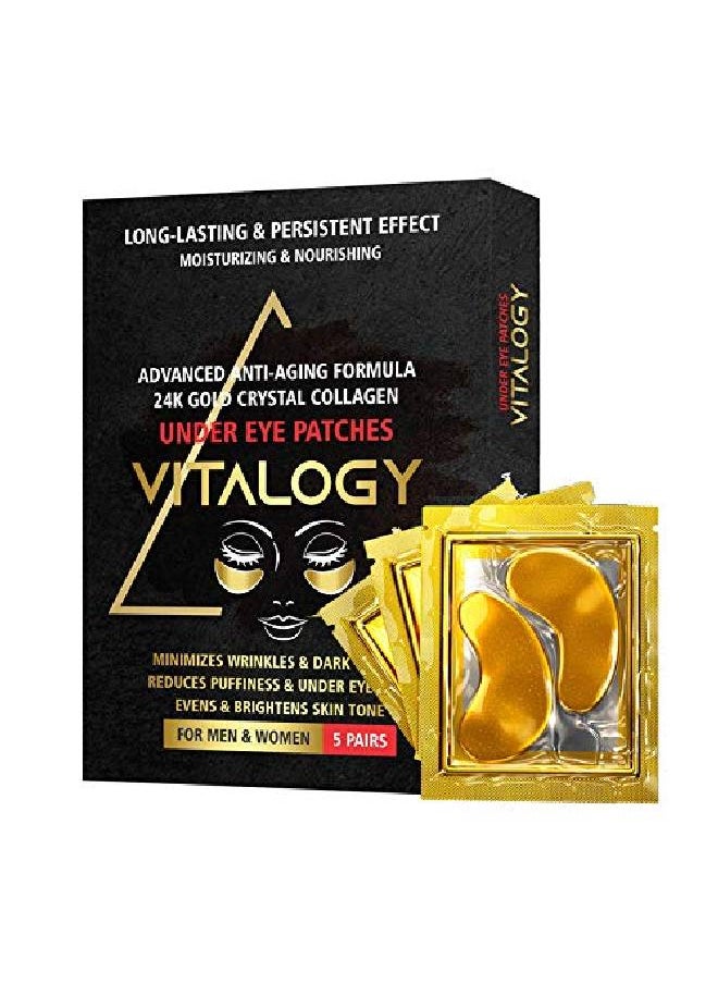 VITALOGY Under Eye Patches For Dark Circles And Wrinkles | 24K Gold Antiaging Mask Pads For Puffy Eyes Bags | Collagen Eye Mask With Natural Extracts Hyaluronic Acid (Pack Of 5 Pairs)  - Image 1