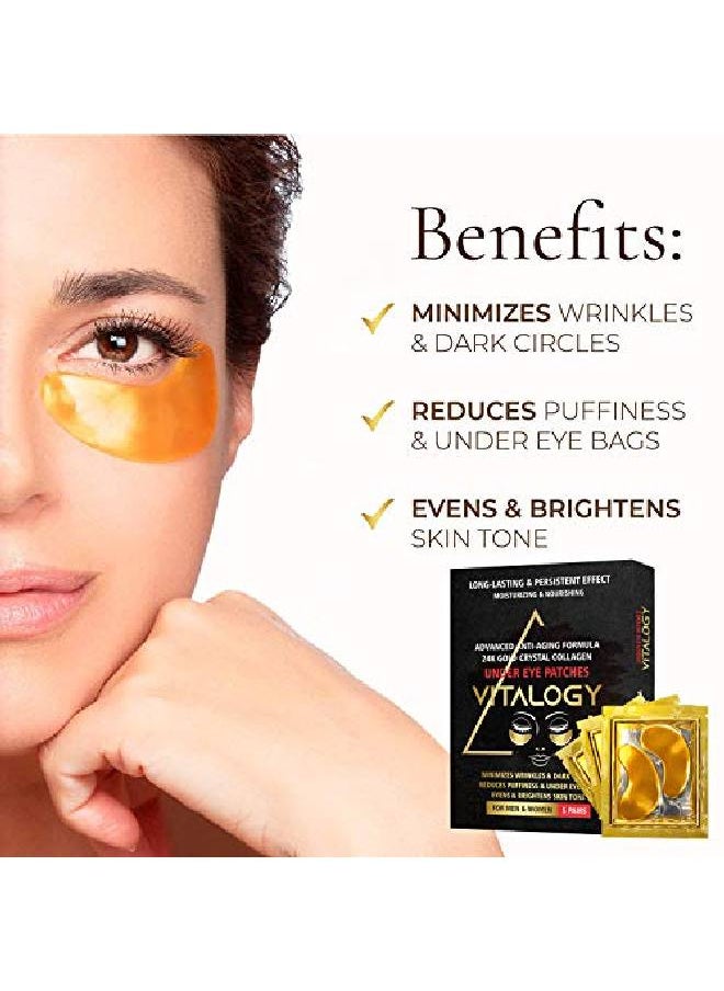 VITALOGY Under Eye Patches For Dark Circles And Wrinkles | 24K Gold Antiaging Mask Pads For Puffy Eyes Bags | Collagen Eye Mask With Natural Extracts Hyaluronic Acid (Pack Of 5 Pairs)  - Image 5