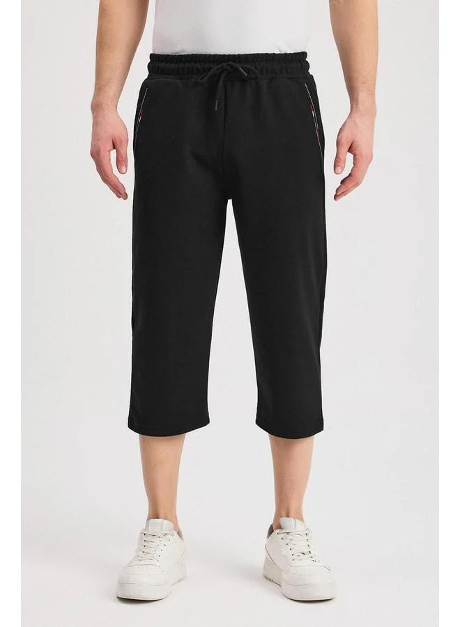 Mmetalic  Men's Black Bermuda Shorts with Side Pockets, Knee-Length, Adjustable Elastic Waist for Men | Best Price UAE