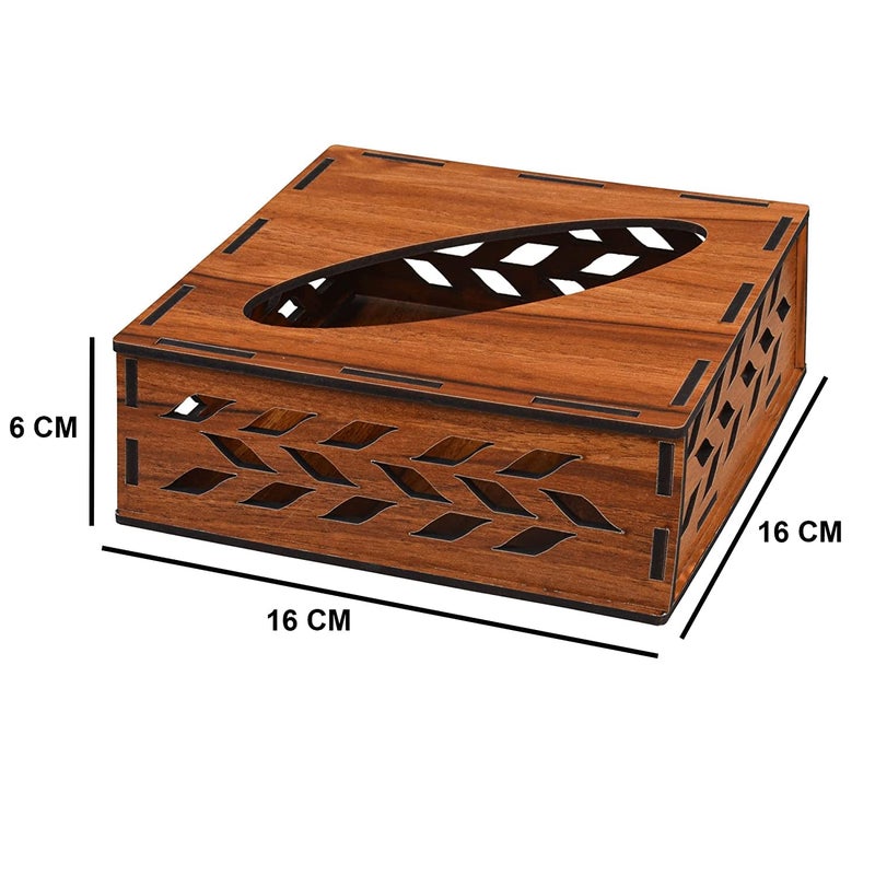 OCHHAV Tissue Paper Box Decorative Wooden Tissue Holder Box for Car Home Office Desk Bathroom and Cafeteria Facial Paper Napkin Holder Case with The Pack of 100 Tissue Papers Square - Image 3