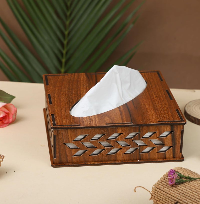 OCHHAV Tissue Paper Box Decorative Wooden Tissue Holder Box for Car Home Office Desk Bathroom and Cafeteria Facial Paper Napkin Holder Case with The Pack of 100 Tissue Papers Square - Image 2