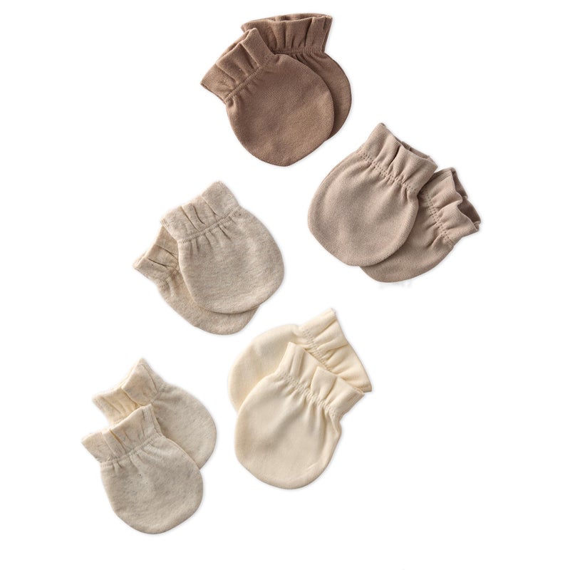 Butterblu Morgan 5-Pack Mitts 100% Organic Cotton No Scratch Mittens for Newborn Baby Boys & Girls, Natural, One Size - Image 1