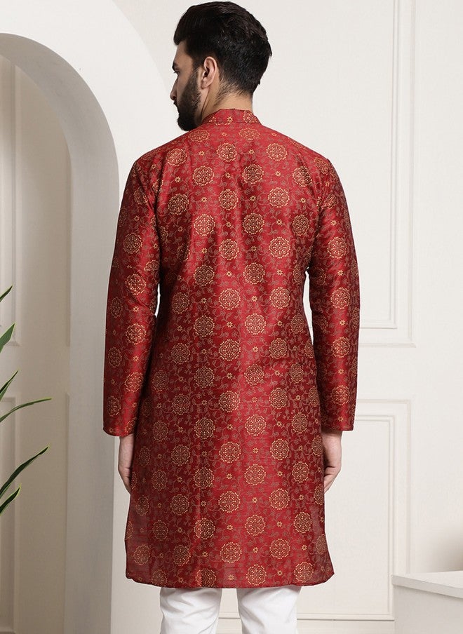 Sojanya Maroon Ethnic Motifs Printed Kurta for Men - Image 5