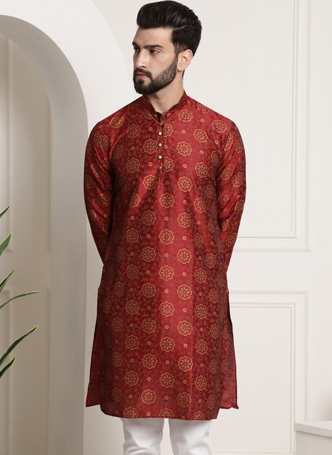 Sojanya Maroon Ethnic Motifs Printed Kurta for Men - Image 1