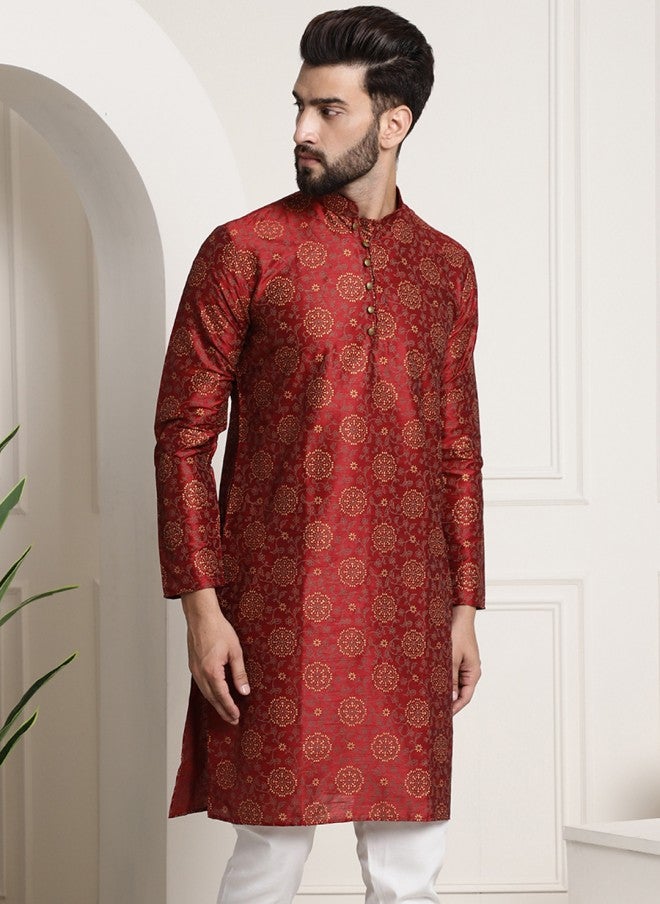 Sojanya Maroon Ethnic Motifs Printed Kurta for Men - Image 3