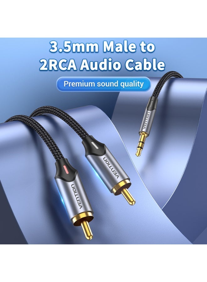 VENTION VENTION 3.5MM Male to 2-Male RCA Adapter Cable Gray Aluminum Alloy Type Model  - Image 2