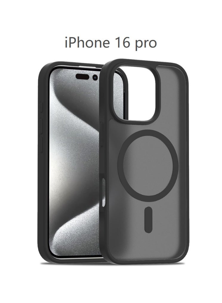 LR Nexus IPhone16pro frosted black transparent magnetic mobile phone case | Give a mobile phone film. - Image 1