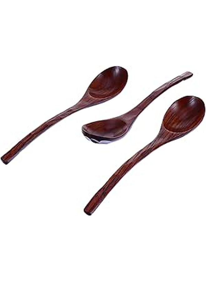 Wooden Soup Spoons Set of 3 Long Handle 20cm Natural Wood for Stirring Cooking Serving - Image 1